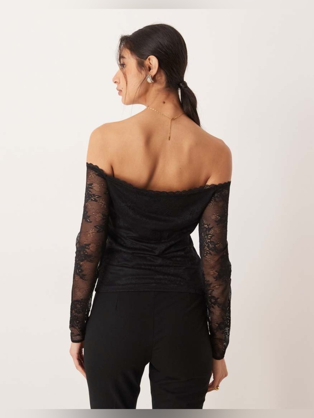 Abercrombie & Fitch Black Lace Off Shoulder Long Sleeve Top Medium Bra Free